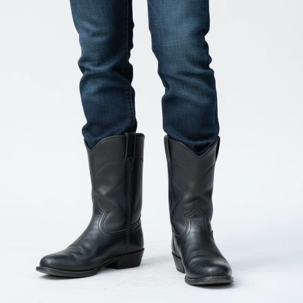 Justin Basics Black Cowboy Leather Roper Boot Men's Size 9EE